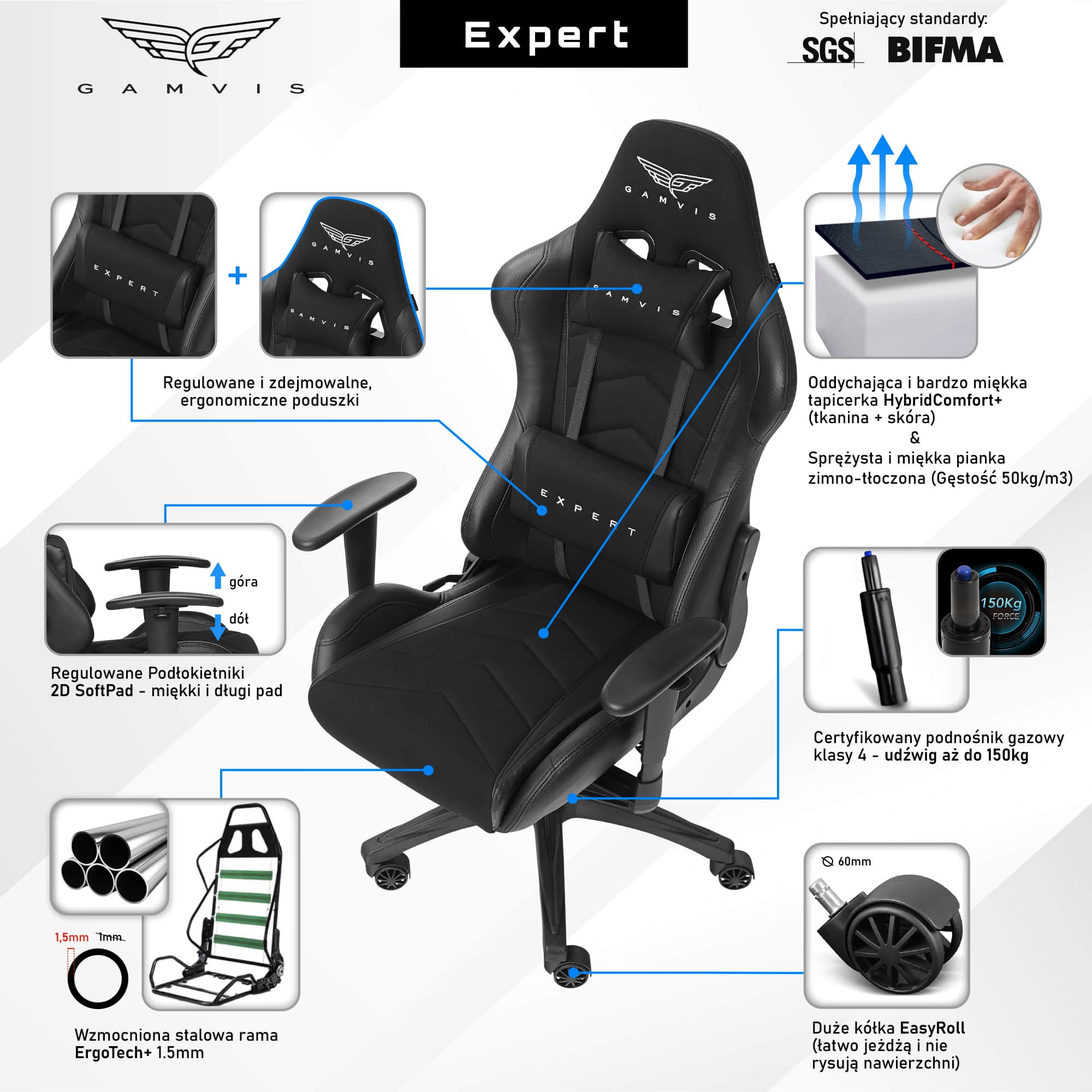Materiałowy Fotel gamingowy Gamvis Expert Czarny 2