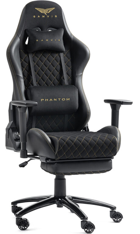 Materiałowy Fotel Gamvis PHANTOM Large z Podnóżkiem - Royal Gold