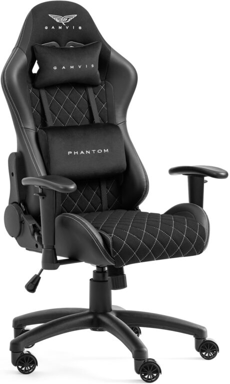 OUTLET - Materiałowy Fotel Gamvis PHANTOM Medium - Czarny Diamond White